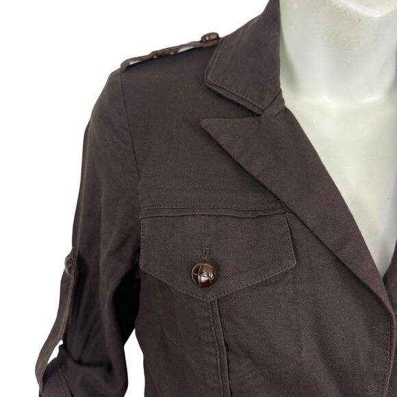 Diane von Furstenberg DVF Dark Brown Roll Tab Sleeve Jacket Cotton Stretch sz 4 - Picture 5 of 16